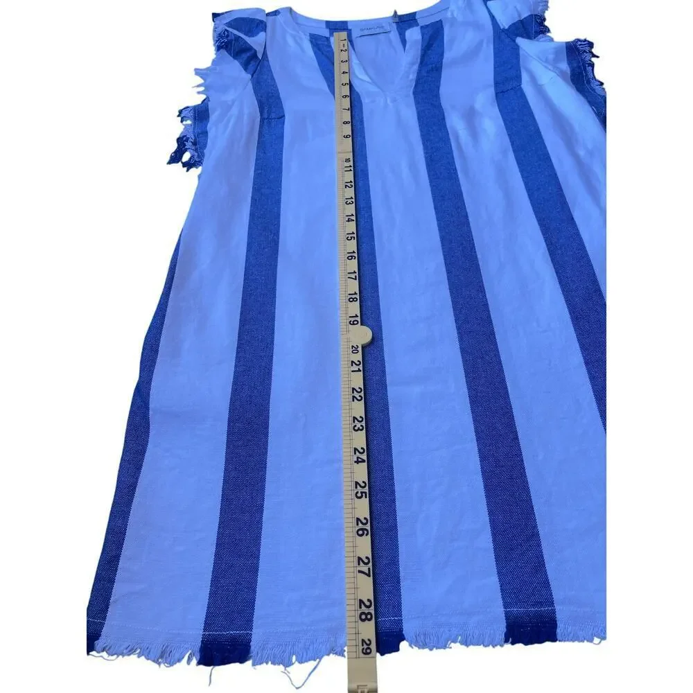 Sam & Lavi Blue White Striped Sleeveless Shift Dress with Frayed Edges - Small - Picture 7 of 8